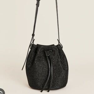 REFORMATION Ornellia Bucket Bag, Black Raffia